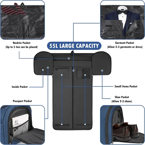 Miniatura 2 de Bolsas de lona para ropa de viaje, bolsa de lona convertible para hombres y mujeres, almacenamiento en seco y húmedo, compartimento para zapatos, 2