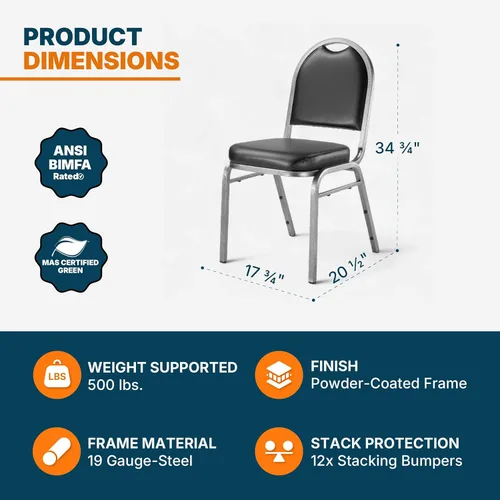 Miniatura 3 de OEF Furnishings OEF9210-SV/2 Silla apilable de grado comercial para banquetes (vinilo negro, marco recubierto de polvo plateado, paquete de 2)