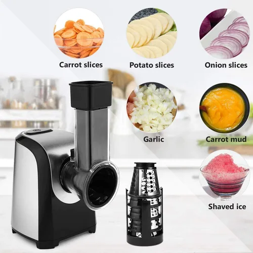 Miniatura 4 de Rallador Eléctrico de Queso 150W Fabricador de Ensalada 5 Diferentes Formas de Cuchillas para Cortar/Triturar/Molienda, Rebanador Eléctrico Compacto