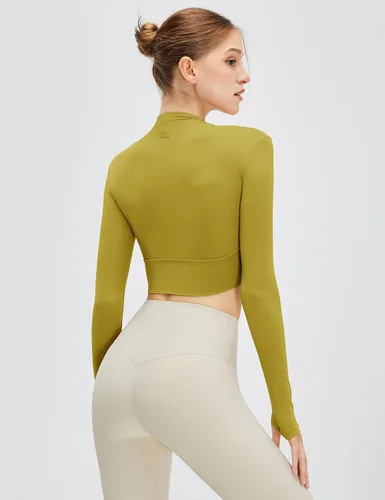 Miniatura 3 de Micoson Camisetas de entrenamiento para mujer, camisetas de manga larga para gimnasio, camiseta de compresión atlética de yoga con agujero