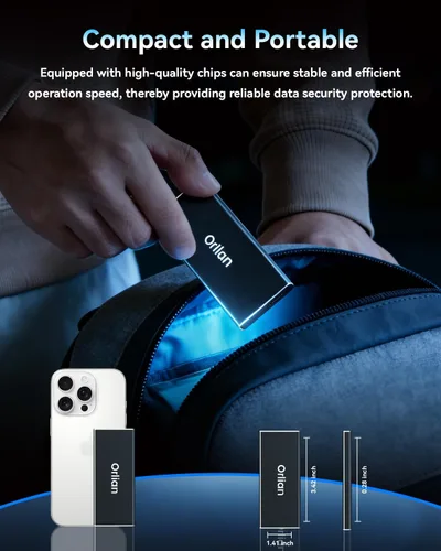 Miniatura 6 de Orlian Unidad de estado sólido SSD portátil externa de 250 GB USB 3.1 Gen 2 de hasta 500 MB/s de alta velocidad para teléfono, Windows, Android, PC