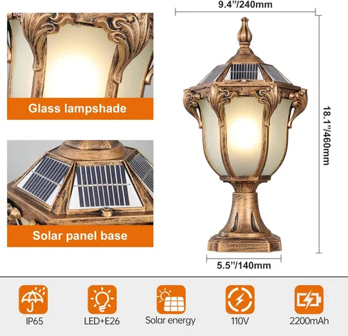 Miniatura 7 de SLAWA 2 paquetes de lámparas de pilar solar de 18.1 pulgadas, luces de tapa de poste exterior, lámparas de iluminación de poste de energía solar