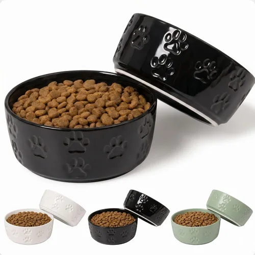 Juego de 2 cuencos de cerámica para perros con base antideslizante - Cuencos de cerámica para perros pequeños de 5" de ancho x 2" de alto -