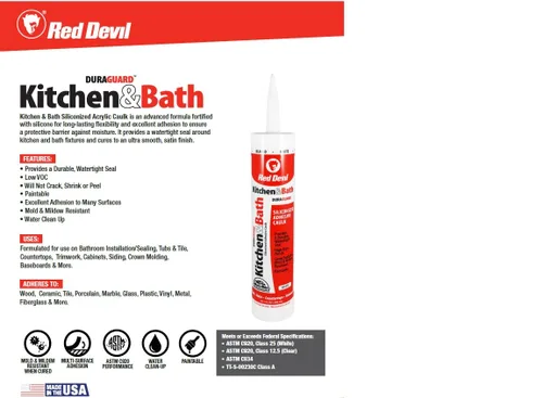 Miniatura 2 de Red Devil 0406 Masilla y sellador acrílico de silicona, 100% impermeable, pintable, masilla blanca para cocina, baño, ventana, con Duraguard, 5.5