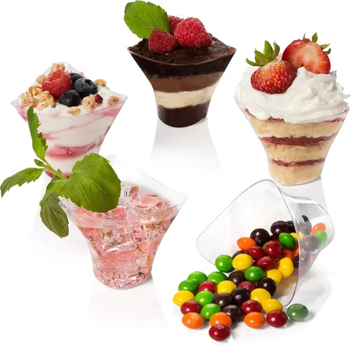 Miniatura 5 de Paquete de 96 mini vasos de postre de plástico triangular, 3.5 onzas con cucharas, vaso de plástico transparente con mini cuchara para postre