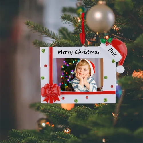 Miniatura 2 de Adorno personalizado para árbol de Navidad, marco de fotos con sombrero de Papá Noel, regalo personalizado para la primera Navidad del bebé