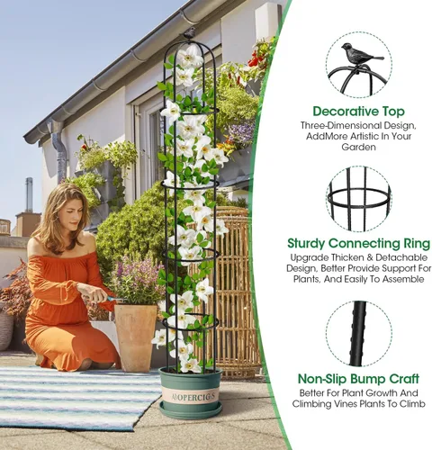 Miniatura 5 de Enrejado de obelisco de jardín de 6.2 pies para plantas trepadoras, tubo de metal inoxidable con revestimiento de plástico resistente, para jardín
