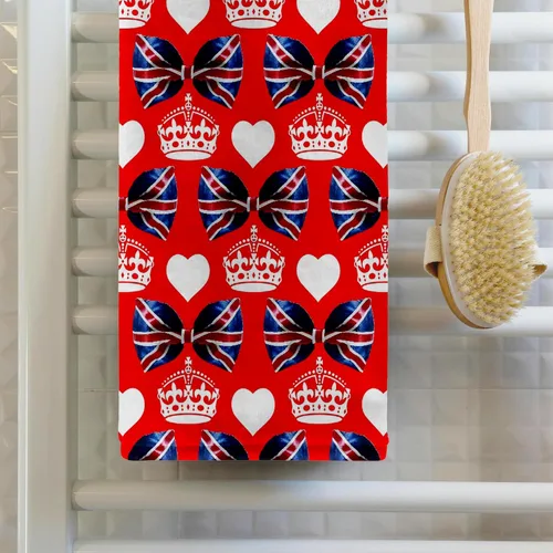 Miniatura 2 de 3dRose British Union Jack Bow Ties, Crowns and Hearts on Red Background 22x30 Bath Hand Pool Towel