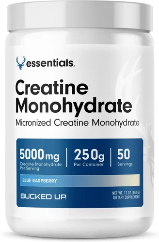 Bucked Up Creatina Azul de Frambuesa para Mujeres y Hombres - Fácil de Mezclar Vegetariana - Polvo de Creatina Monohidrato Saborizado - Fabricado en