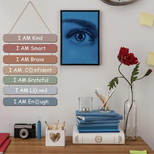 Miniatura 6 de Gerrii Afirmaciones positivas - Decoración de pared de madera inspiradora, arte de pared de conciencia mental, arte motivacional para colgar, citas