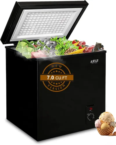 Chest Freezer 7.0 cu.ft Mini Adjustable 7 Thermostat Compact Deep Freezer Top Door Low Noise with Removable Basket Black Negro