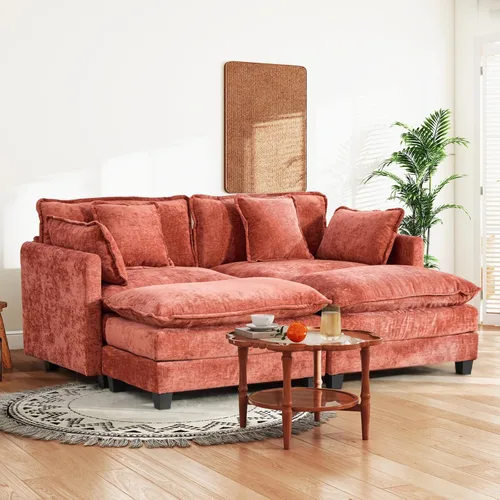 Miniatura 8 de Sofá seccional modular convertible de 76.7", sofás de dos plazas de chenilla con asiento profundo y cojines tipo loveseat para sala de estar, Beige