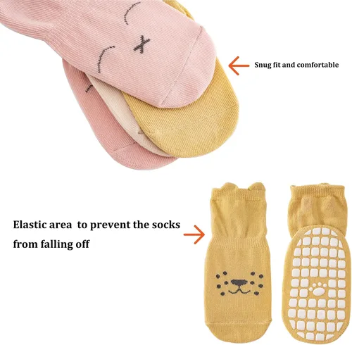 Miniatura 4 de vkxqtep Calcetines antideslizantes para niños pequeños, bonitos calcetines para bebés con empuñaduras para bebés, niños y niñas, 4 pares
