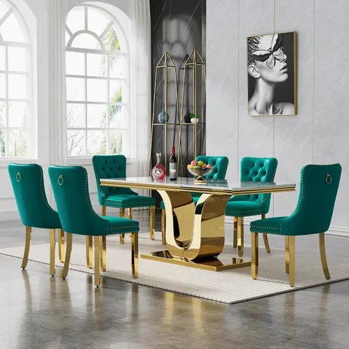 Miniatura 10 de SSLine Mesa de comedor moderna para mesa de cocina de mármol sintético de 6,70 pulgadas, mesa de comedor rectangular para muebles de cocina