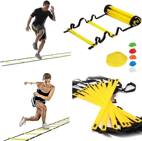 Escalera de agilidad Juego de entrenamiento de velocidad: 8 peldaños 4 M Equipo de entrenamiento de fútbol para niños con 12 conos, bolsa de