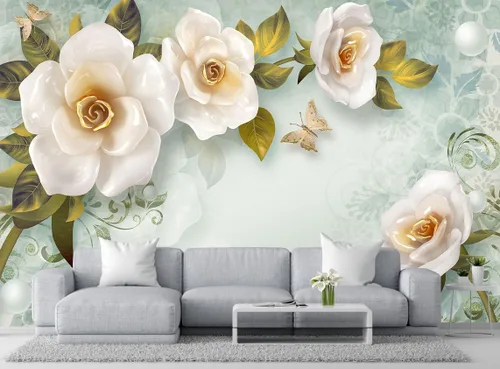 Papel pintado floral moderno, simple y elegante, murales de pared de estilo chino, decoración de fondo de pared grande (no autoadhesivo)