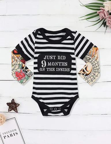 Miniatura 2 de Ropa de bebé niño, ropa de bebé niño con letras impresas, mameluco con mangas de tatuaje para niño