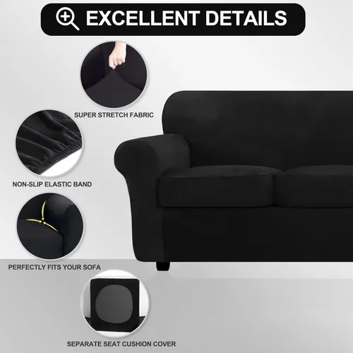 Miniatura 2 de FestiCorp Funda de sofá de terciopelo, fundas de sofá para sofás de 3 cojines, funda elástica de 4 piezas para sofá, fundas gruesas de muebles