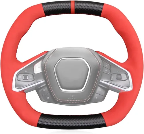 Miniatura 15 de MEWANT Funda para volante de automóvil de piel auténtica y gamuza cosida a mano para Chevrolet Stingray Z06 Corvette (C8) 2020-2022