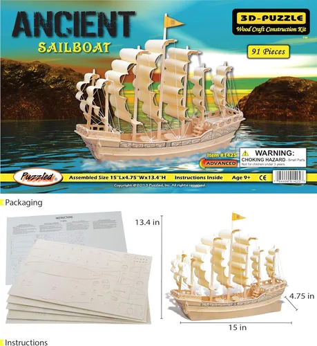 Miniatura 2 de Puzzled, Inc. Rompecabezas de madera natural 3D - Velero antiguo