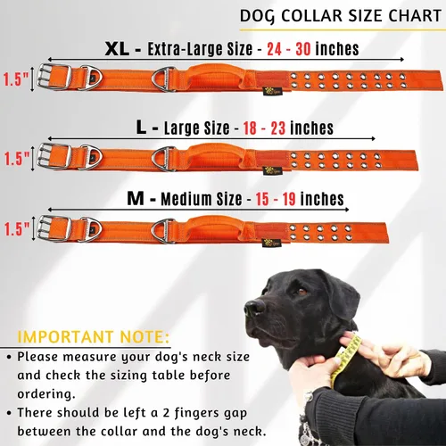 Miniatura 4 de ADITYNA Collar de perro resistente para perros grandes, collar naranja reflectante con asa para entrenar y caminar, ancho, grueso, táctico