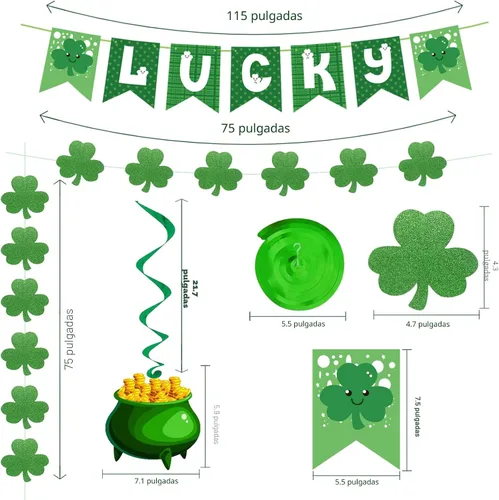 Miniatura 6 de 31 piezas de decoraciones del día de San Patricio, trébol premontado, banderines de la suerte, trébol, remolinos colgantes, decoración irlandesa