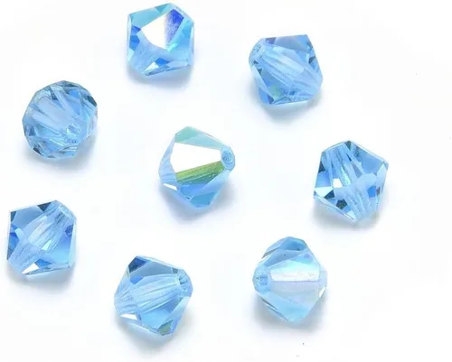 Miniatura 2 de 100 cuentas sueltas de cristal bicono facetado pequeño Preciosa auténtico de 3mm (0.118 pulgadas) aguamarina AB (azul) compatibles con cristales