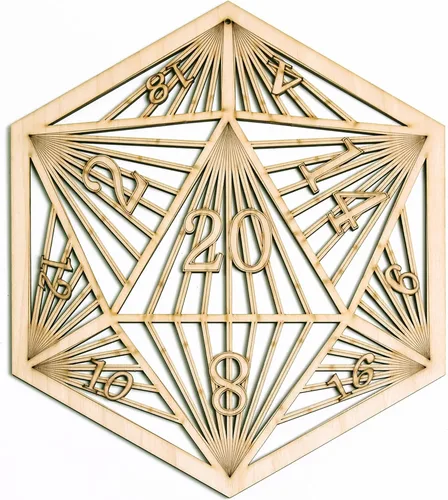 Arte de pared de madera D20 MFG de cuarto nivel, 12 pulgadas, obra de arte 2D de 20 lados de DND, decoración colgante para el hogar, mazmorras y
