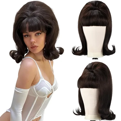 Miniatura 7 de LONAI Peluca rubia retro de los años 50, 60 y 70, peluca con flequillo para mujer, colmena estilo vintage, pelo sintético para fiesta de disfraces