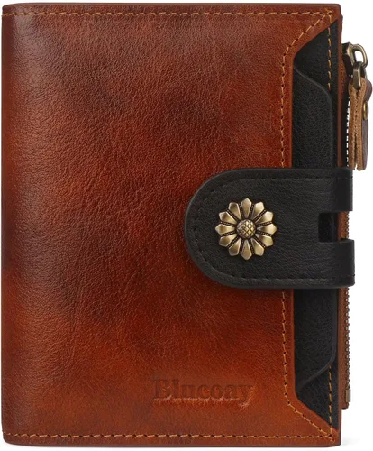 Miniatura 17 de Billetera para mujeres, billetera de cuero plegable de dos pliegues para mujeres con bloqueo RFID, compacta, tarjetero pequeño con ventana