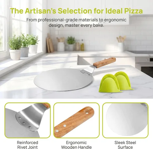 Miniatura 3 de KSENDALO - Levantador de pizza, 10 pulgadas con mango de madera, espátula de pizza inoxidable, bandeja para hornear pizza casera