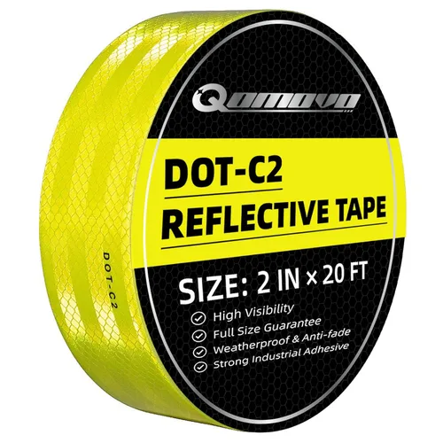 Cinta reflectante DOT-C2 de alta visibilidad amarilla fluorescente de 2 pulgadas x 20 pies, color amarillo neón, cinta adhesiva de advertencia de