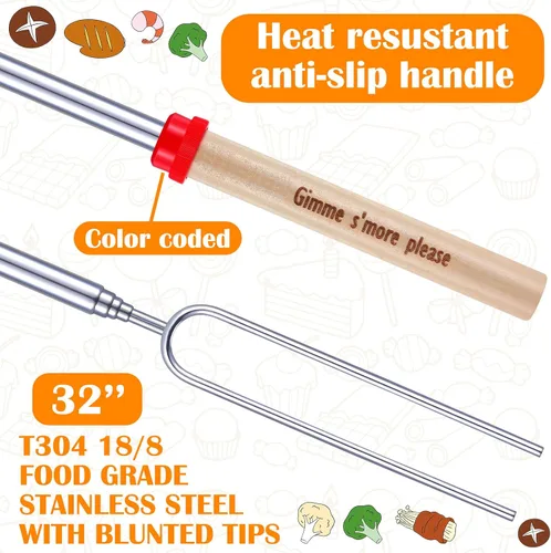 Miniatura 3 de 12 palitos Smores para hoguera para hoguera, malvaviscos, accesorios para fogata de 32 pulgadas, de acero inoxidable, brochetas para perros