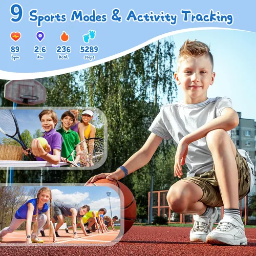 Miniatura 2 de Reloj inteligente para niños, IP68 resistente al agua, reloj de fitness para niños con esfera de reloj DIY de 1.4 pulgadas, monitor de frecuencia