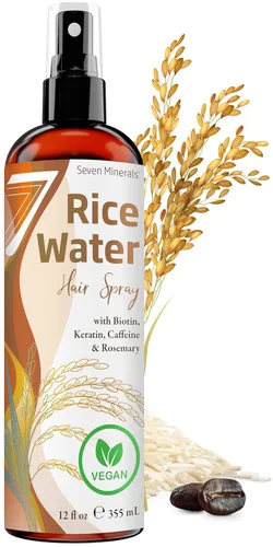 Miniatura 10 de Agua de arroz fermentada para el crecimiento del cabello, infundida con romero, biotina, cafeína, queratina vegana no grasa, espray naturalmente más