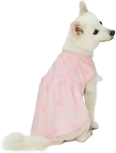 Blueberry Pet My Little Princess - Vestido de tul para perro, color rosa bebé con delicada flor, longitud de espalda de 14 pulgadas, paquete de 1