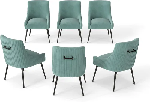 Miniatura 17 de Juego de 2 sillas de comedor de terciopelo, sillas tapizadas beige para sala de estar con patas de metal negro, sillas decorativas modernas