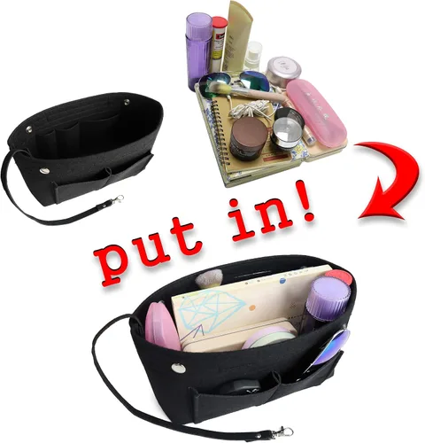 Miniatura 7 de MISIXILE Organizador de fieltro para bolso de mano, organizador de bolsa de mano, se adapta a Speedy Neverfull con asas y llavero, Negro