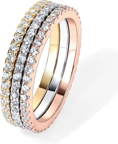 Miniatura 18 de PAVOI - Anillo apilable de plata de ley 925 chapado en oro de 14 quilates con diamantes de imitación de circonia cúbica para mujer