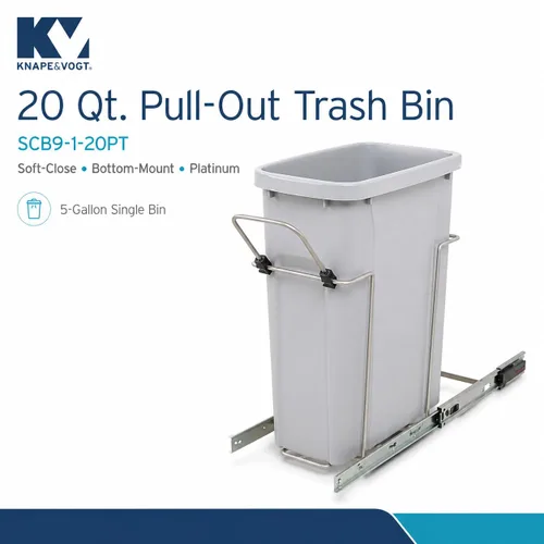 Miniatura 2 de Knape & Vogt SCB9-1-20PT Bote de basura extraíble individual de montaje inferior en gabinete de 8.375 pulgadas x 20.125 pulgadas x 17.313 pulgadas