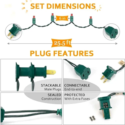 Miniatura 3 de Luces LED de Navidad, 50 unidades, luz LED de Navidad sin costuras para exteriores e interiores, grado de iluminación comercial, luz roja, cable