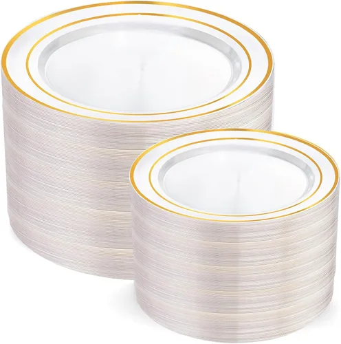 Miniatura 12 de I00000 200 Piezas de Platos de Plástico Transparente Marrón - Elegantes Platos de Fiesta Desechables de Plástico Incluyen 100 Platos de Cena 10