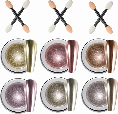 Miniatura 7 de 6 polvos de uñas cromados, efecto espejo, blanco perla cromada láser, polvo de dona esmaltado