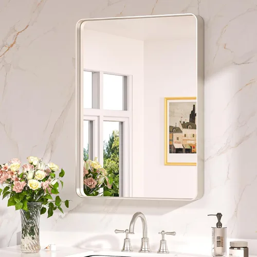 Miniatura 30 de Keonjinn Espejos de baño negros para sobre el fregadero, espejos cuadrados grandes de 36 x 36 pulgadas para pared, espejo rectangular redondeado