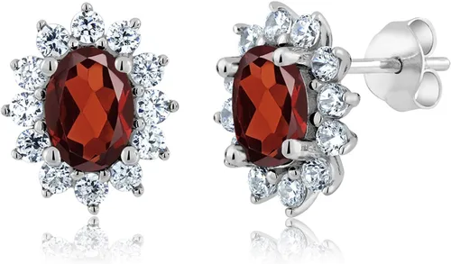 Miniatura 36 de Gem Stone King Aretes ovalados de plata de ley 925 de 0.276 x 0.197 in con piedra natal de la princesa Diana, estilo halo real para mujeres