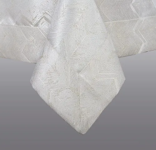 Miniatura 3 de Violet Linen Princess Zig Zag rayas verticales patrón cheurón, jacquard de poliéster, con hilo metálico, crema, 70 x 160 pulgadas, asientos de 14 a