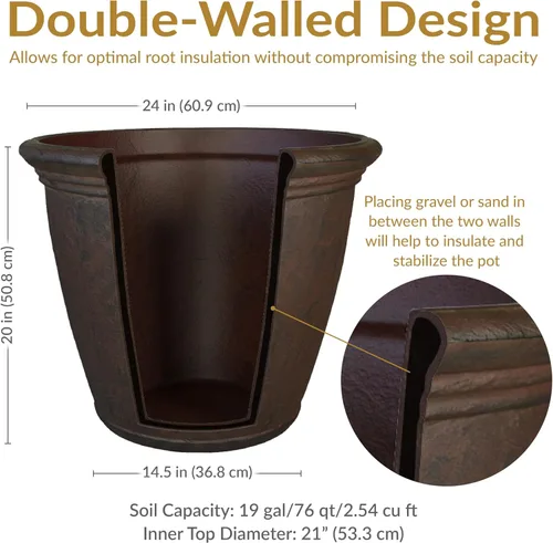 Miniatura 6 de Sunnydaze Anjelica - Maceta grande de plástico para plantas, maceta grande de plástico de doble pared para exteriores con agujeros de drenaje Óxido