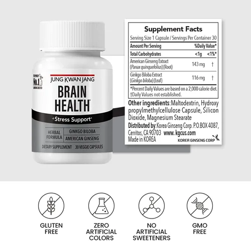 Miniatura 2 de JUNG KWAN JANG Suplementos de ginkgo biloba con ginseng americano para fórmula de salud cerebral, memoria extra fuerza, refuerzo de enfoque