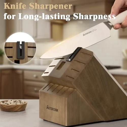 Miniatura 4 de Astercook Juego de cuchillos de cocina con bloque y afilador Premium de espiga completa 17 piezas, cuchillos de acero inoxidable alemán aptos