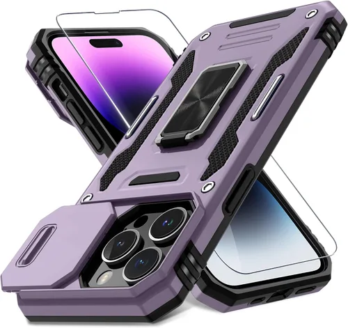 Miniatura 136 de DEERLAMN Funda para iPhone Xs Max con funda deslizante para cámara + protector de pantalla, soporte giratorio de anillo de grado militar a prueba